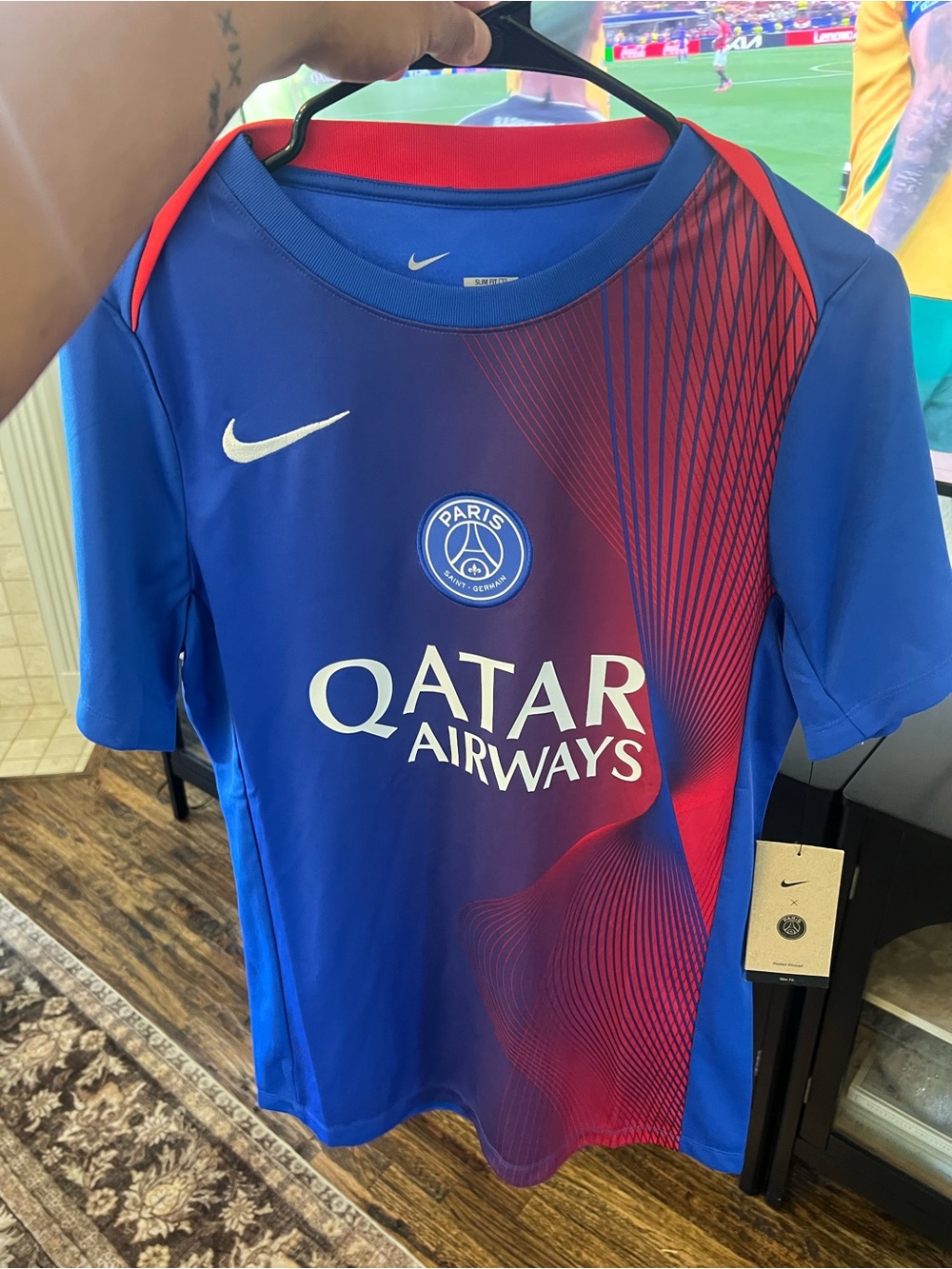 Nike Adult PSG Blue & Red Qatar Airways Jersey Slim Fit